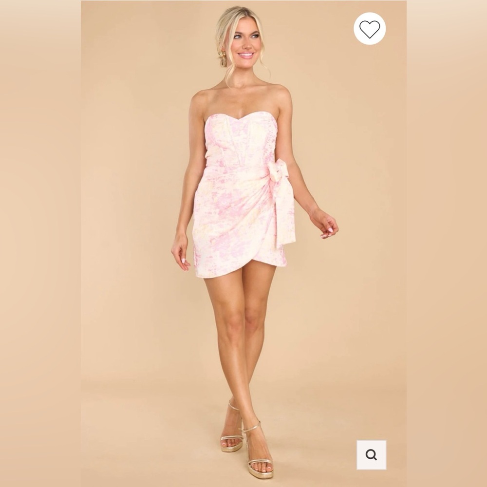 Storia Strapless Pink and White Mini Dress with Bow Accent and Corset Back